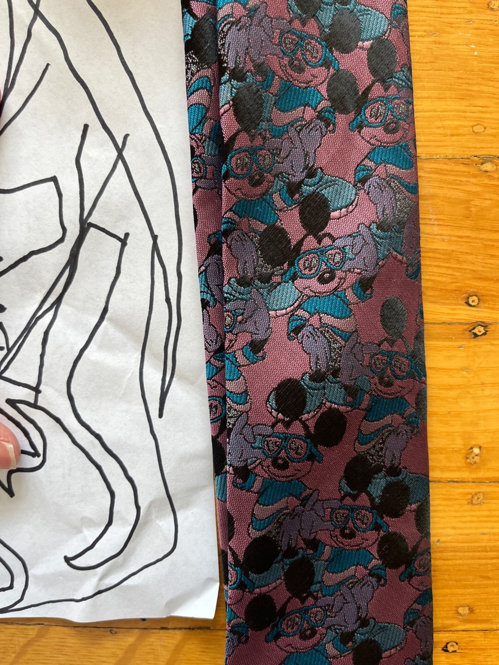 Vintage Balancine the Tie Works pink Disney Mickey Mouse turquoise skinny tie